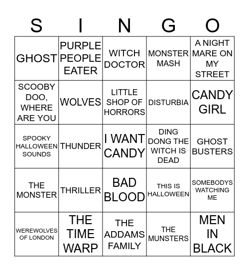 269 KIDZ BOP HALLOWEEN Bingo Card