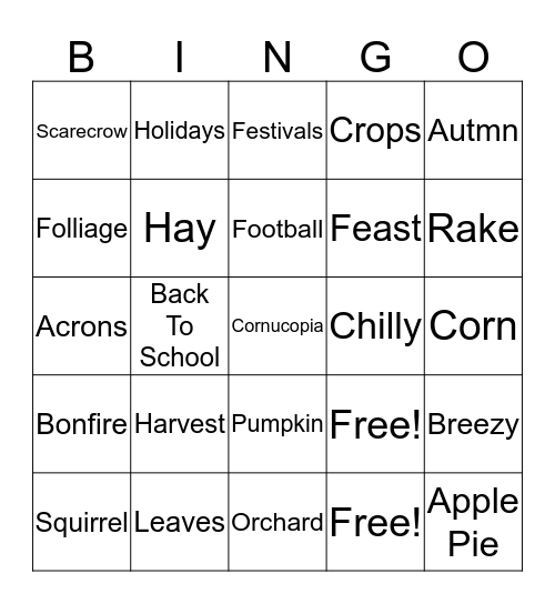 Fall Bingo Card