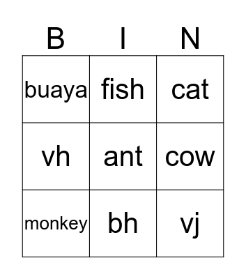animals Bingo Card