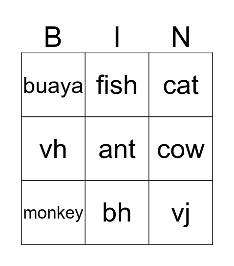animals Bingo Card