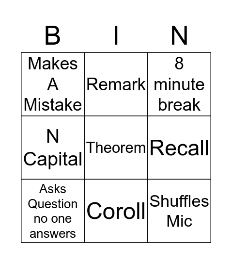 Untitled Bingo Card