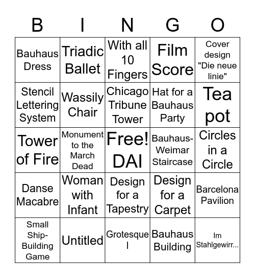 Bauhaus Bingo Card