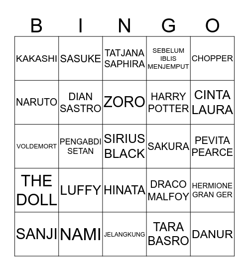 JENNN Bingo Card