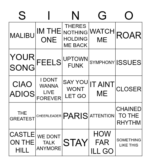 272 KIDZ BOP 2018 Bingo Card