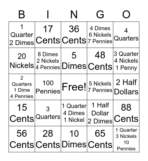 Money Bingo Card