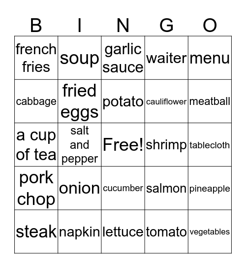 Food Bingo Card