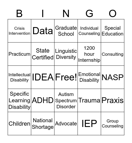 What's a School Psychologist? Bingo Card