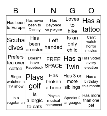 BE BOLD!  BINGO Card