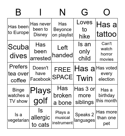BE BOLD!  BINGO Card