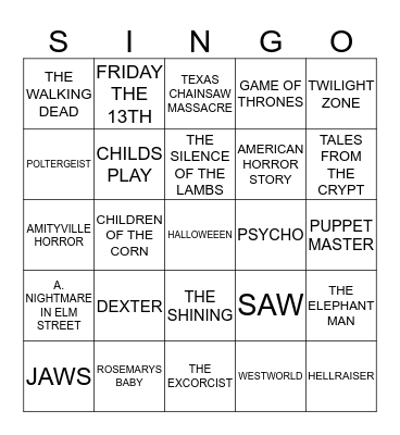 271 HORROR MOVIES ULTIMATE Bingo Card