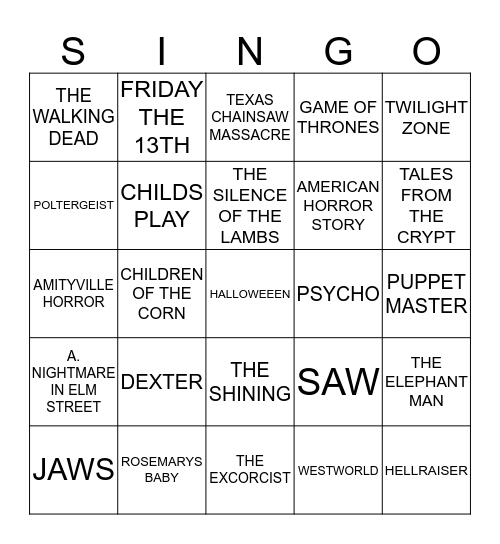 271 HORROR MOVIES ULTIMATE Bingo Card