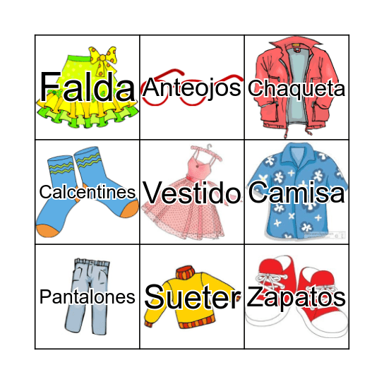 La Ropa Bingo Card