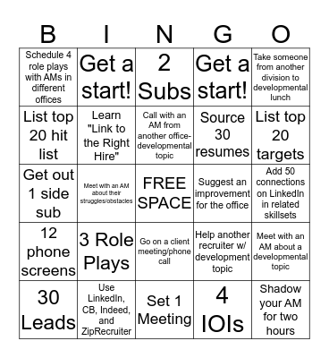 ProLink Bingo Card