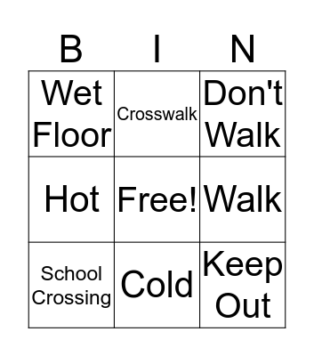 Safety Sign Bingo Card