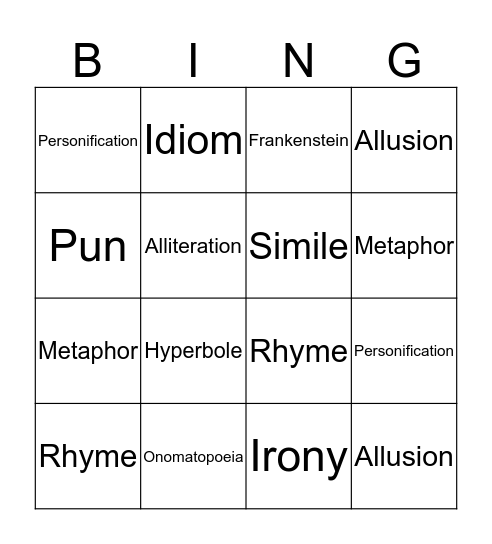 Figurative Language Bingo Card