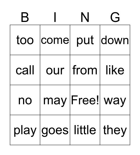 Q1 Sight Words Bingo Card