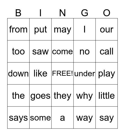 Q1 Sight Words Bingo Card