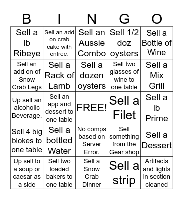 OUTBACK Bingo Card