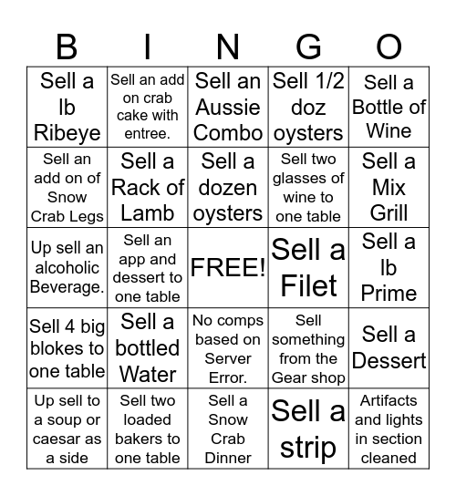 OUTBACK Bingo Card