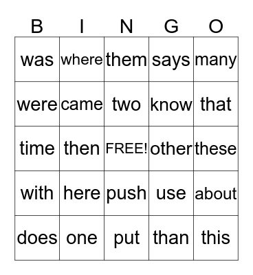 Q2 Sight Words Bingo Card