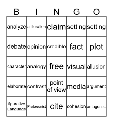 Vocabulary Bingo Card