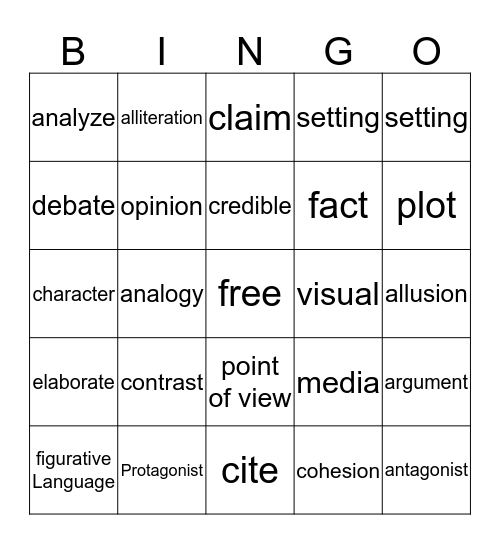 Vocabulary Bingo Card