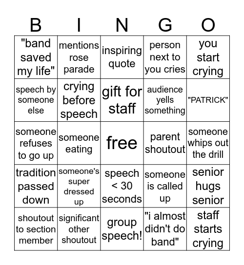 SENIOR SPEECH BINGO  Bingo Card