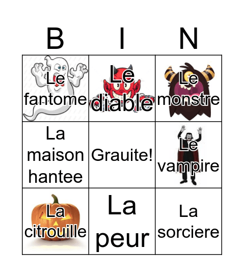 French Bingo Card