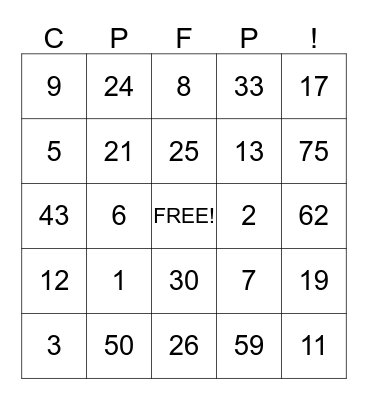 Jessica's Bingo Card