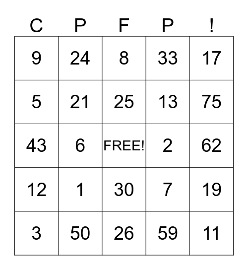 Jessica's Bingo Card