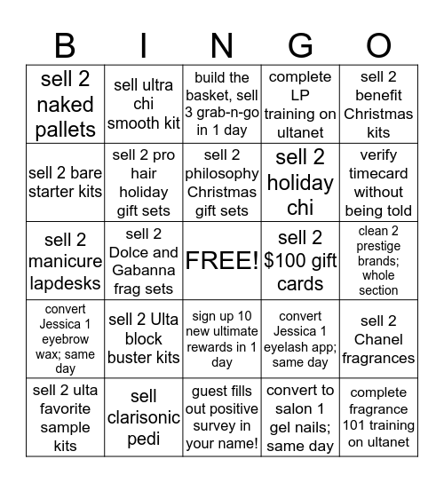 Ulta Bingo Card