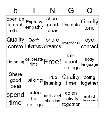 Quality Time  Bingo Card