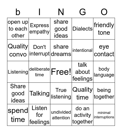 Quality Time  Bingo Card