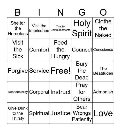 Works of Mercy Bingo Card