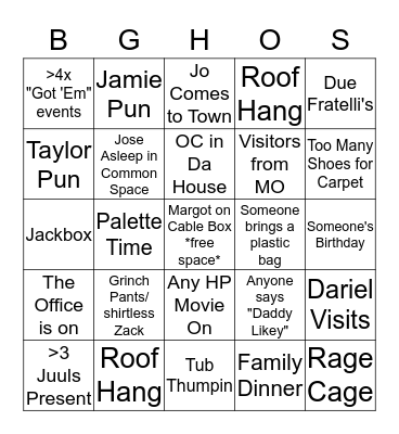 Big House Bingo Card