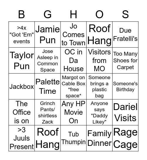 Big House Bingo Card