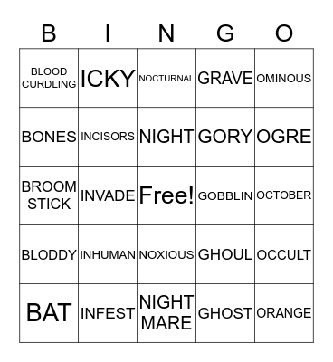 Spooky Bingo Card