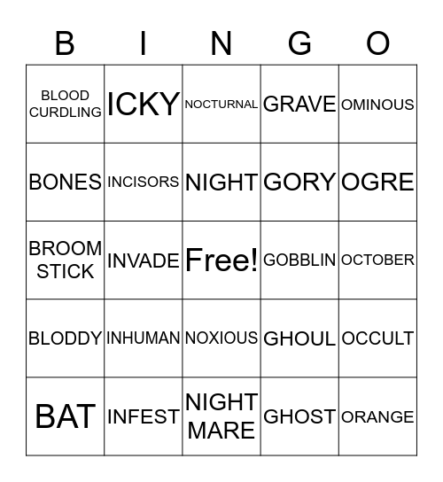 Spooky Bingo Card