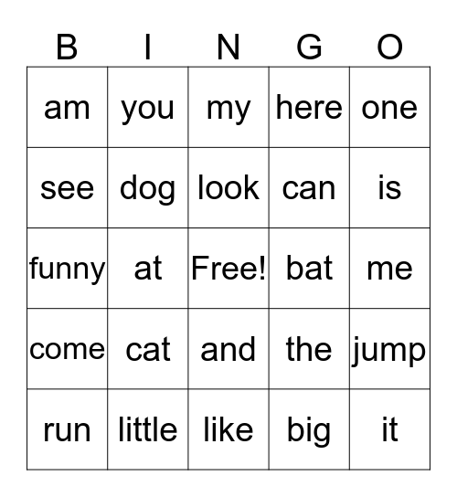 Sight Word Bingo (Weeks 1-4) Bingo Card