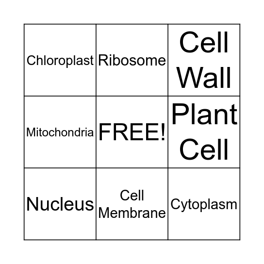 Plant Cell Bingo Card