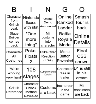 11/1 Smash Direct Shitpost Bingo Card