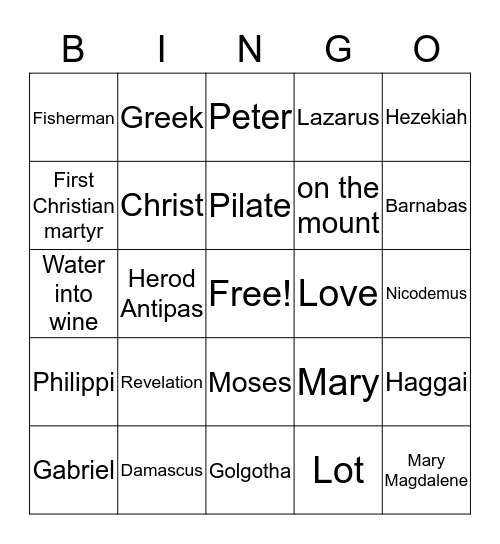 BAKER'S BIBLE BINGO Card