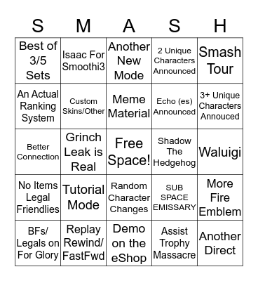 SSB Ultimate November 1st Direct Bingo Card