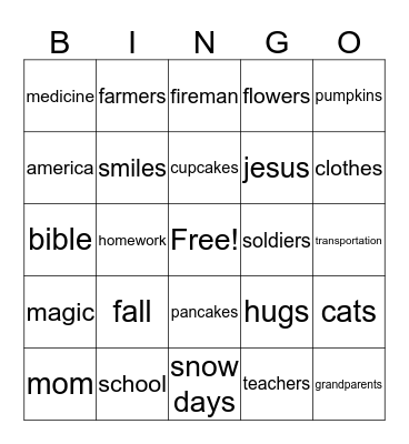 Kassie's Bingo Card