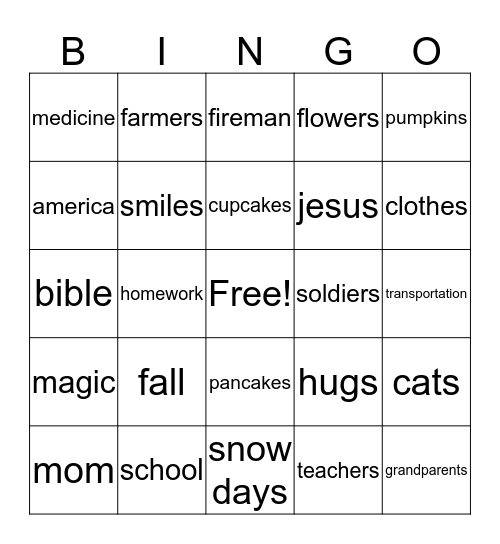 Kassie's Bingo Card