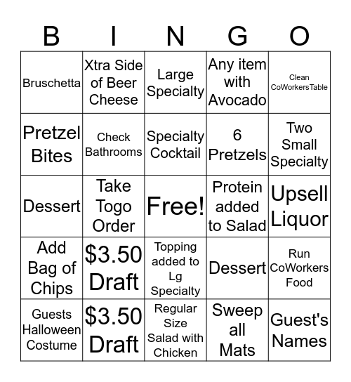 Tuesday Bango Bingo Card