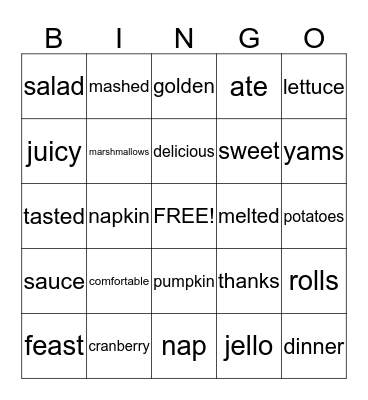 Thanksgiving Bingo Card