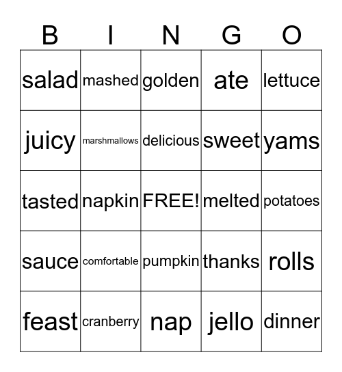 Thanksgiving Bingo Card