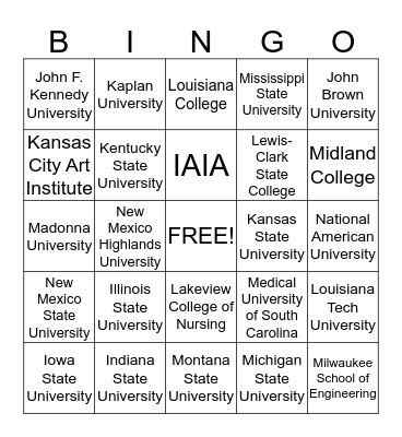 College Bingo Card
