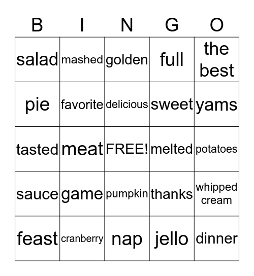 Thanksgiving Bingo Card